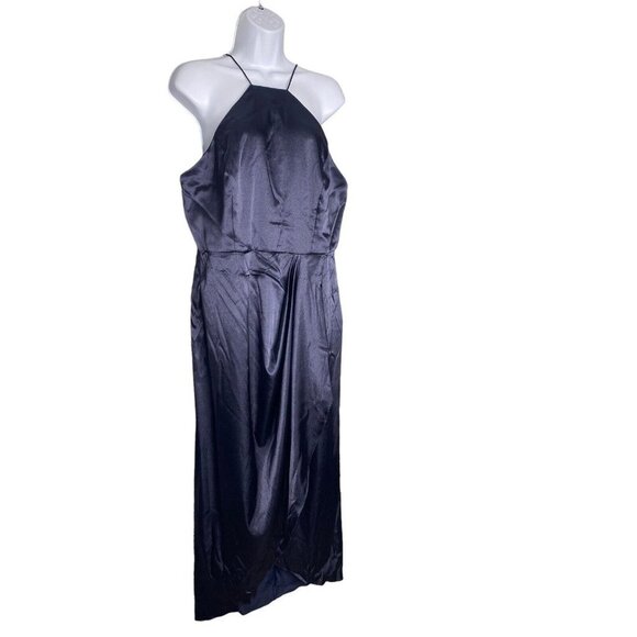 After Six Halter Midi Dress With Draped Tulip Skirt In Midnight Navy Size 16 - Picture 5 of 9